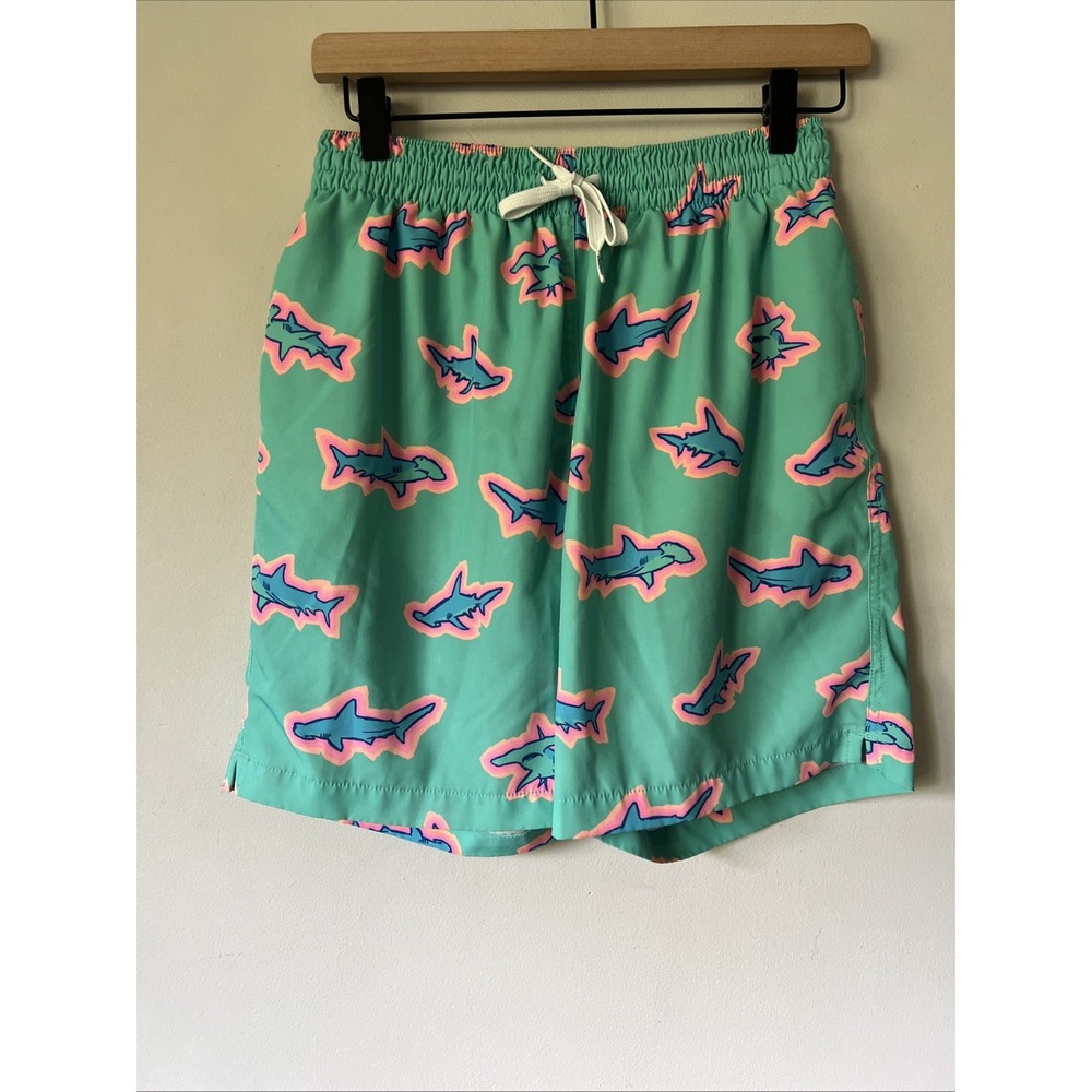 Chubbies Apex Swimmers 7" Swim Trunks Shark Print Teal Mesh Lined Size Small S